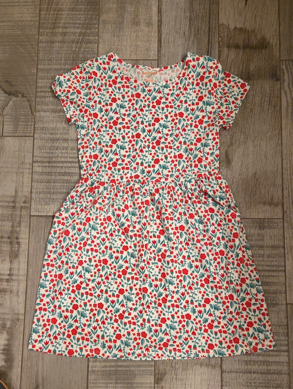 NWOT Cat & Jack Cream Dress with Red Floral Print